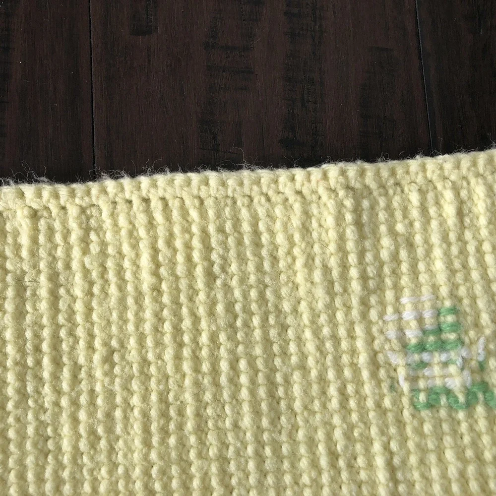 Handmade Sun Bonnet Sue Knit Blanket Yellow Stitched 63 x 44 Vintage